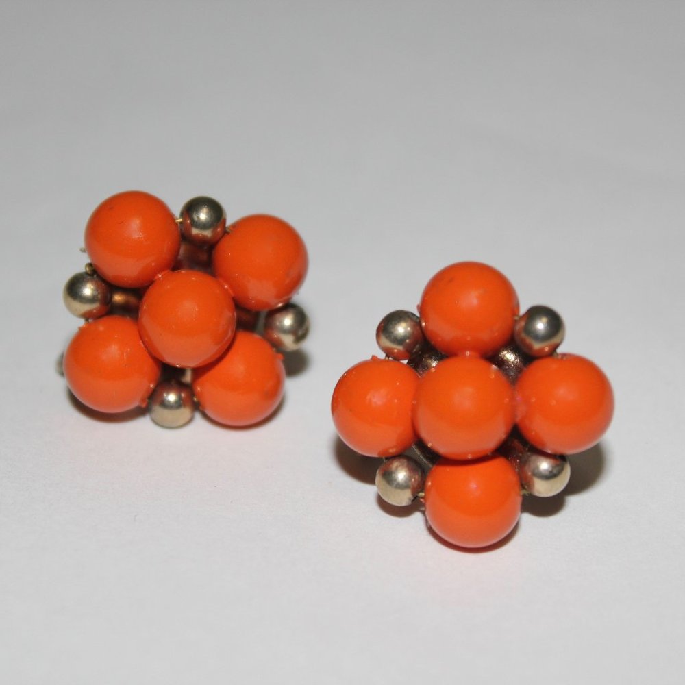 Vintage 1950s 1960s Orange Cluster Earrings